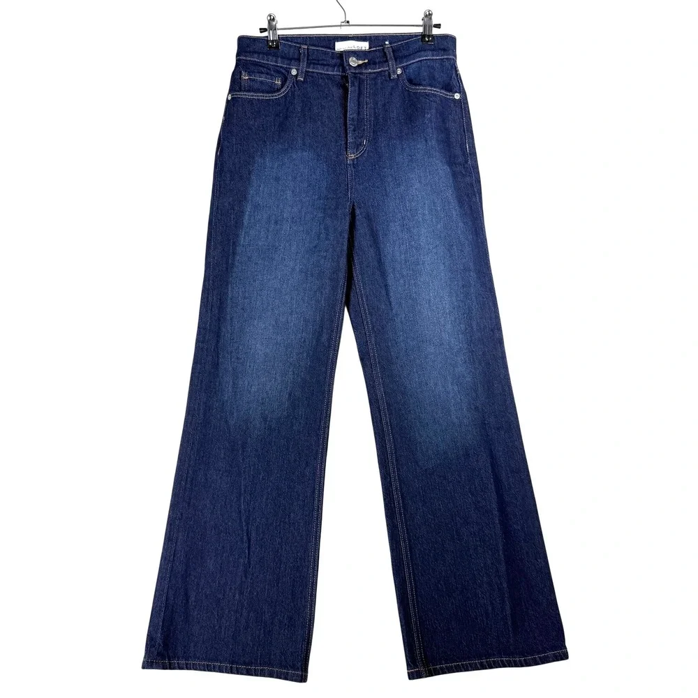 LOFT Wide Leg Jeans Womens 4P Dark Wash High Rise Denim Minimalist Classic